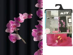 Perdea pentru dus 180X200cm MSV "orhidee" neagra-roz, poliester
