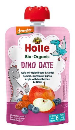 Пюре Holle Bio Dino Date яблоко, голубика и финики (6+ мес) 100 г