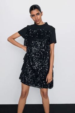 Платье ZARA Черный с блестками 0387/202/800