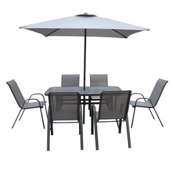 cumpără Mobilier pentru grădină Hydro S Set masă dreptunghiulară cu 6 scaune + umbrelă, metal/textilen în Chișinău 