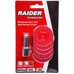 купить Диск отрезной Raider 162115 Set discuri diamantate 50×10mm (5 buc) + arbore filetat M14 в Кишинёве 