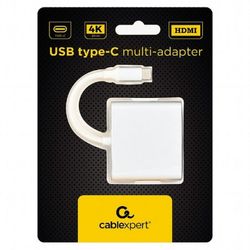 Adapter 3-in-1 Type-C to HDMI/USB/Type-C sockets, cable 75mm, Silver, Cablexpert A-CM-HDMIF-02-SV