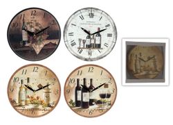 Ceas de perete rotund 28cm "Retro", flori/vin/cafea/automobil