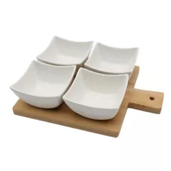cumpără Veselă EuroGold 7112901413 Set 4 boluri patrate ceramice pe suport cu maner din bambus, 26x20/6.5cm în Chișinău 
