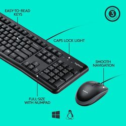 Keyboard & Mouse Logitech MK120, Thin profile, Spill-resistant, Quiet typing, Black, USB
