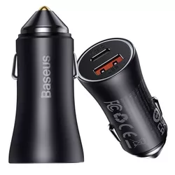 cumpără Încărcător pentru automobil Baseus CGJM000113 Car Charger Golden Contactor Max USB+Type-C 60w, Grey în Chișinău 