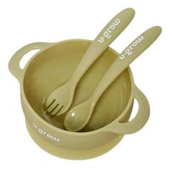купить Посуда для кормления U-Grow UG-SET11OV Set bol cu linguriță și furculiță din silicon, Olive в Кишинёве 