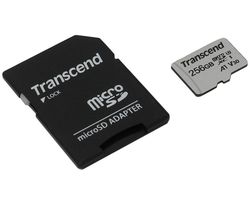 256GB MicroSD (Class 10) UHS-I (U3) +SD adapter,  Transcend "TS256GUSD300S" (R/W:95/40MB/s)