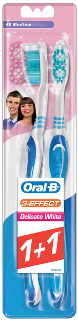 Зубная щетка Oral-B Delicate White, средней жесткости, 1+1 шт.