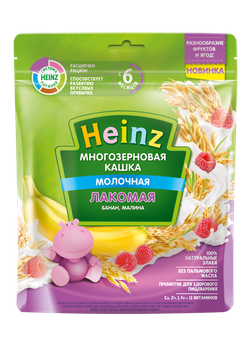 Каша Heinz Лакомая многозерновая банан-малина 170г с 6месяцев