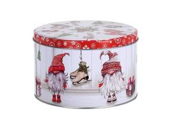 Коробка рождественская D10.5cm, H7.5cm "Гномы", металл