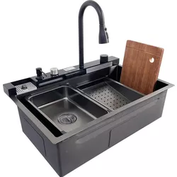 купить Мойка кухонная со смесителем SanDonna HD7550 Черный смеситель-водопад с регулируемой лейкой в Кишинёве 
