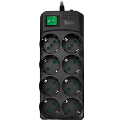 Surge Protector    8 Sockets,  3.0m, Sven "SF-08E-16", Black, flame-retardant material