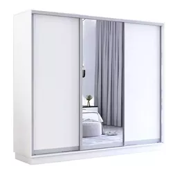 cumpără Dulap Mobildor-Lux Fox uși glisante din oglindă și PAL (250x60x210H cm) Alb în Chișinău 