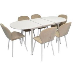 купить Комплект стол и стулья Evelin di Costacurta стол DT-533R Wh + 6 стульев YTC-064Wh UF910-01 (Light beige) в Кишинёве 