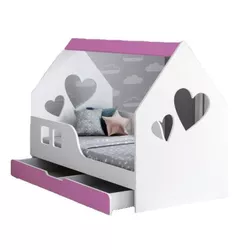 cumpără Pat Happy Babies House Heart L02 cu sertar 70x140 (White/Pink) în Chișinău 