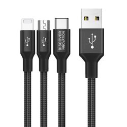 3in1 Cable Nillkin, Swift, Micro-USB/Type-C/Lightning, 1.5M, Black