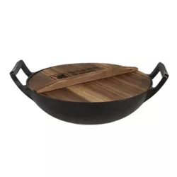 купить Казан Grill Master KZN-34CM WOK 6L din fonta, cu capac din lemn si fund plat в Кишинёве 