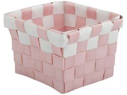 Корзина плетeнная 10X10X7.5cm розовая с белым, пластик