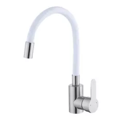 купить Смеситель кухонный Hydro S Aquafix 404 din inox cu pipa flexibilă, albă (0400316) в Кишинёве 