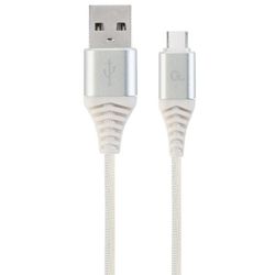 Blister Type-C/USB2.0, AM/CM,  1.0 m, Cablexpert Cotton Braided Silver/White, CC-USB2B-AMCM-1M-BW2