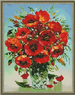 Букет маков в вазе, 40x50 см, алмазная мозаика, 40x50 см, Артукул: QA204703