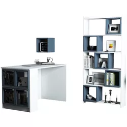 купить Офисный стол Trendy Cutie, alb, albastru, cu raft в Кишинёве 