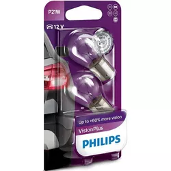 купить Автомобильная лампа Philips 12498VPB2 P21W VISIONPLUS +60% 12V 21W BA15S Blister (set - 2шт.) в Кишинёве 