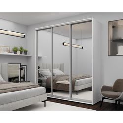 cumpără Dulap Nex Home Dulap cu uși glisante, 220x60x240cm, Oglinda, Alb în Chișinău 