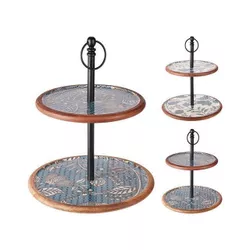 купить Поднос/столик кухонный Excellent Houseware 20896 Blue Decal, suport pentru servire cu 2 niveluri, D30cm, H43cm, mango в Кишинёве 