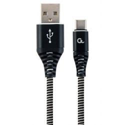 Blister Type-C/USB2.0, AM/CM,  1.0 m, Cablexpert Cotton Braided Black/White, CC-USB2B-AMCM-1M-BW