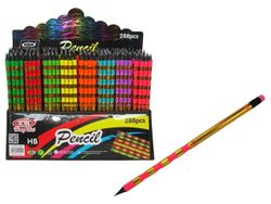 Creion simplu 1buc negru cu "neon dungi" desen, HB, lemn