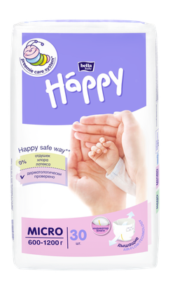 Подгузники для недоношенных и маловесных детей Bella Happy Micro (600-1200 гр) 30 шт