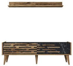 купить Тумба напольная для TV Trendy Valensiya 140, Nuc, Negru, Marmura в Кишинёве 