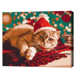 купить Картина по номерам BrushMe BS51356 40x50cm (în cutie) Pisicuță Santa в Кишинёве 