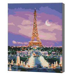 Париж в лиловых сумерках, 40x50 см, алмазная мозаика QA204174