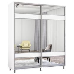 cumpără Dulap Mobildor-Lux Aron-S uși glisante din PAL cu oglindă zebra (190x60x200H cm) Alb Brilliant în Chișinău 