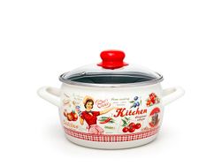 Cratita emailata Kitchen 16cm, 2.2l, capac din sticla