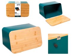 Cutie pentru paine metalic Five 37X23X22cm albastru, capac din bambus