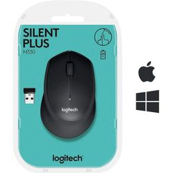 Wireless Mouse Logitech M330 Silent Plus, Optical, 1000 dpi, 3 buttons, Ergonomic, 1xAA, Black