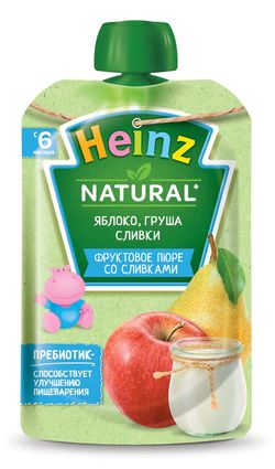 Пюре Heinz Яблоко, груша, сливки 90г (6 месяцев)