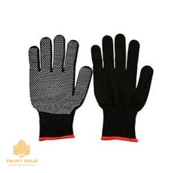 Mănuși din poliester cu puncte PVC (alb/negru)