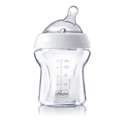 Biberon din sticla Chicco Natural Feeling cu tetina din silicon (0+ luni) 150 ml