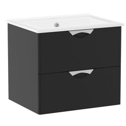 NOVA VLNA M комплект мебели 80см, черный: тумба подвесная, 2 ящика + умывальник накладной арт i11054