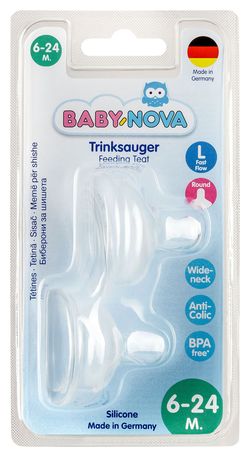 ”Baby-Nova” Tetină 6 luni+, cu debit rapid, Silicon, fără BPA, 2 buc. (14231)
