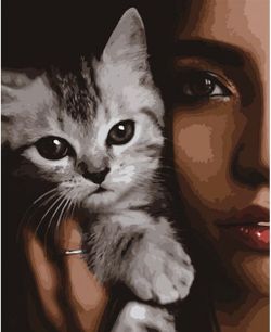 Девушка с котенком, 40x50 см, картина по номерам  VA2706