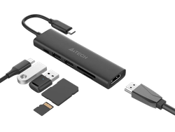 Docking Station A4Tech 6-IN-1, HDMI, 2xUSB 3.0, Type C,  PD100W, SD/TF, Aluminum, Ash Grey