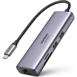 купить USB Hub Ugreen 90568 HUB 7in1 USB-C To 4K@60Hz HDMI + 2*USB-A 3.0 + RJ45 Gigabit + SD/TF Card Slot + PD 100W | CM512, Grey в Кишинёве 