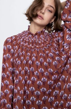 Блуза ZARA Коричневый в цветок 2095/125/703