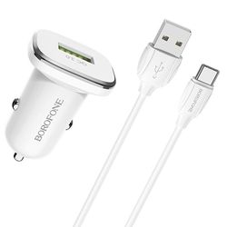 купить Зарядное устройство для автомобиля Borofone BZ12A Cable USB to Type-C, White в Кишинёве 